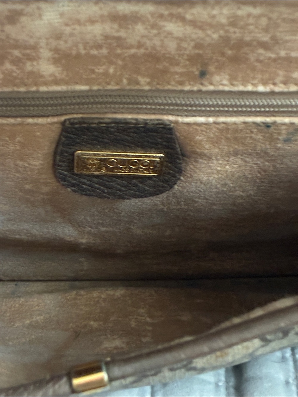 Gucci Beige Monogram Crossbody with Brown Leather Trim and Gold Buckle - Picture 8 of 13